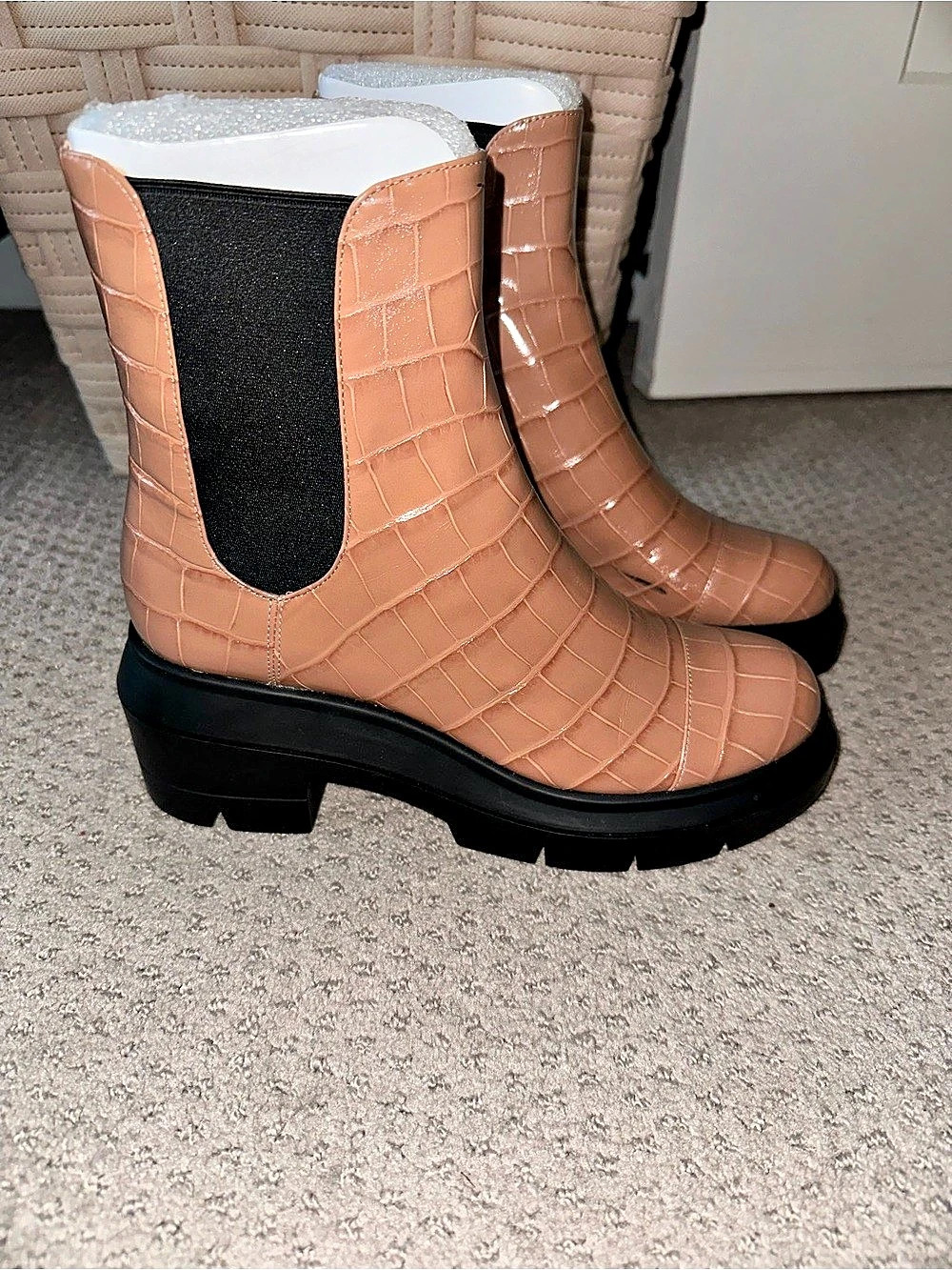Stuart Weitzman Crocodile-Embossed Ankle Boots in Brown Like New